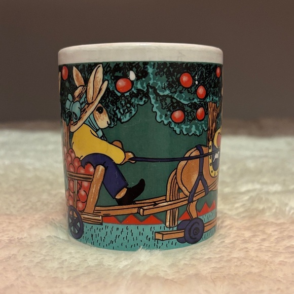 Vintage Whimsical Rabbits with hats Mug  carrying Apples on a carriage - Picture 3 of 4